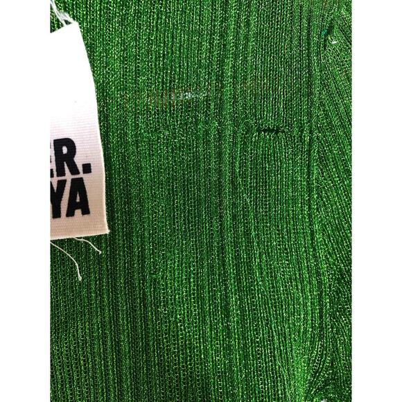 Ser.O.Ya Paxton Top Sheer Metallic Rib Knit Long Sleeve Crop Chartreuse NWT XS - Picture 6 of 11